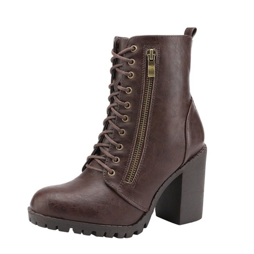 Dream Pairs Chunky Heels Lace Up Ankle Booties Size 6.5 Brown